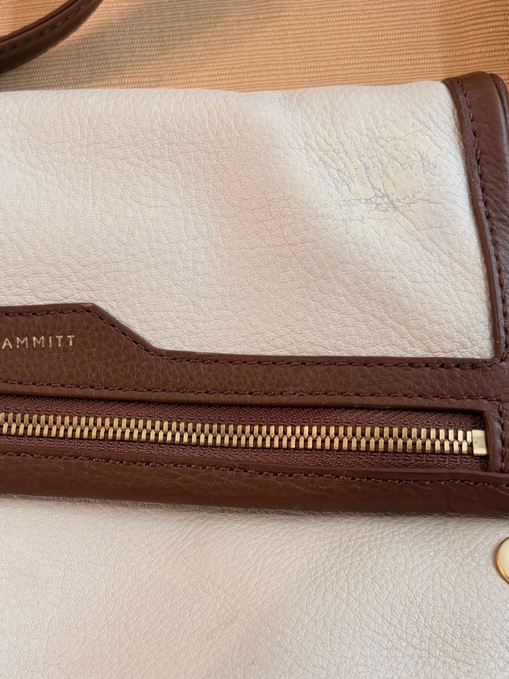 Hammitt Cream and Brown Leather Foldover Crossbody